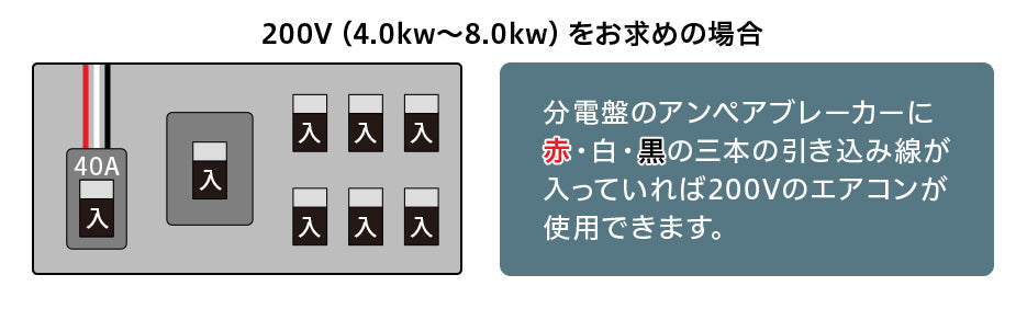 200v電源のエアコンの場合